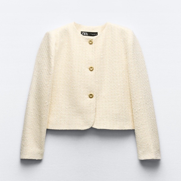 ZARA TEXTURED ROUND COLLAR BLAZER - Picture 3 of 5